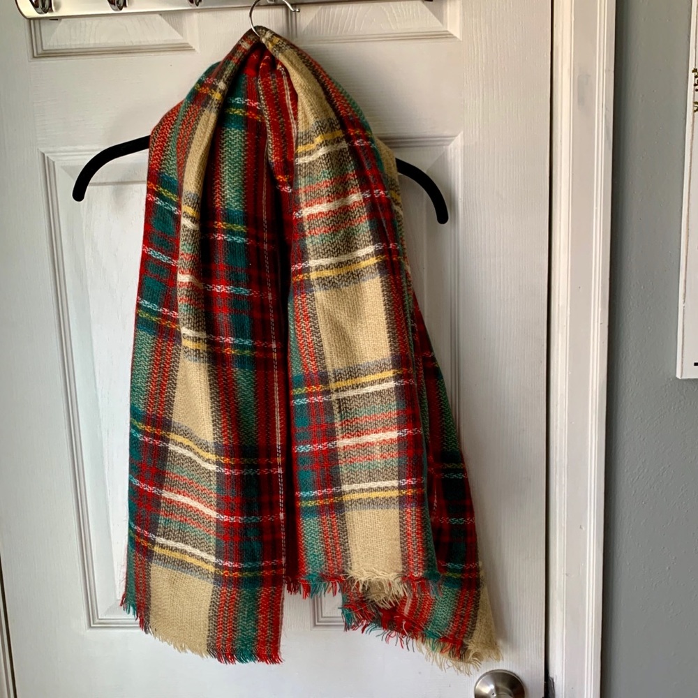 3 for $25! Large Tan Plaid Blanket Scarf